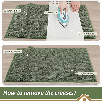 BEQHAUSE Kitchen Rugs and Mats 2PCS, Non-Slip Kitchen Mats for Floor, Absorbent and Stain Resistant Kitchen Runner, Machine Washable Rugs for Kitchen, Laundry & Sink, 24"x36"+24"x60", Green