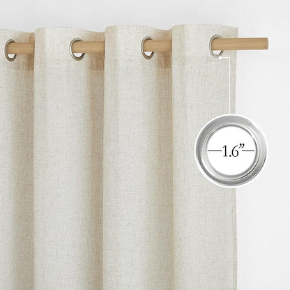 NICETOWN Natural Flax Linen Bedroom Curtains 90 inches Long, Grommet Semi Sheer Vertical Drapes Privacy Added with Light Filtering for Living Room/Home Office, W55 x L90, 2 Pieces