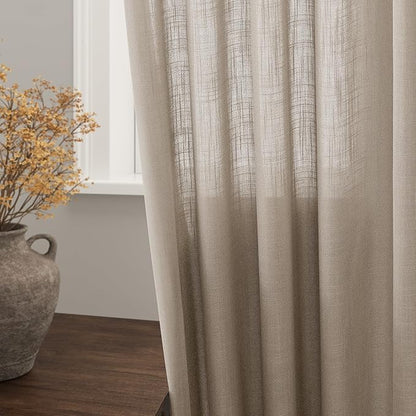 Nanspring Light Taupe Linen Curtains 63 Inches Length 2 Panels Set for Living Room Back Tab Pocket Light Filtering Semi Sheer Drapes Modern Farmhouse Cotton Linen Textured Window Curtain 52X63 Inch