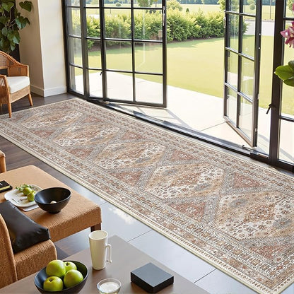 Hallway Runner Rug 2x12, Extra Long Washable Runner Rugs with Rubber Backing, Non Slip Runner, Vintage Rug Runners for Kitchen Laundry Room Entryway (Orange,2'x12')