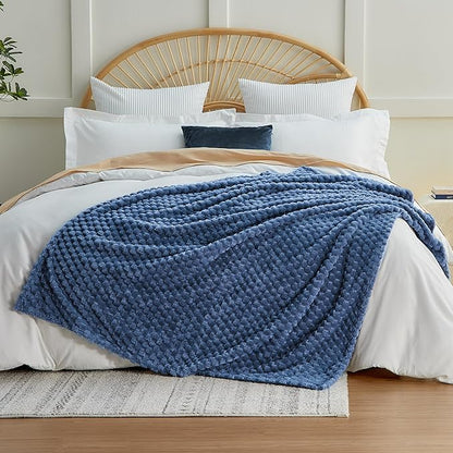 EXQ Home Fleece Blanket Twin Size for Couch or Bed - 3D Imitation Turtle Shell Jacquard Decorative Blankets - Cozy Soft Lightweight Fuzzy Flannel Blanket Suitable for All Seasons(60"×80",Dark Blue)