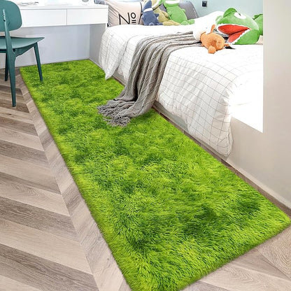 Tie-Dyed Runner Rug for Bedroom Green 2x10ft Fluffy Area Rug Bedside Runner Rug for Kids Room Boys Teens Nursery Baby Living Room Dorm Home Decor Carpets