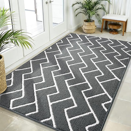 OLANLY Front Door Mat, Non-Slip Rubber Backing, Dirt Resistant and Absorbent, Washable, Easy to Clean Low-Profile Indoor Doormat for Back Door, Entryway, Inside Entrance, 59x35, Charcoal