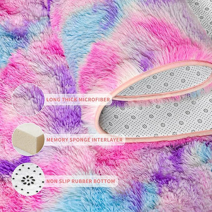 Tepook Soft Rainbow Rug for Girls Room, Cute Fluffy Girls Bedroom Rugs, 4x6 Feet Shaggy Princess Rug Colorful Carpet for Kids Teens Toddler Playroom Nursery Reading Nook, Hot Pink