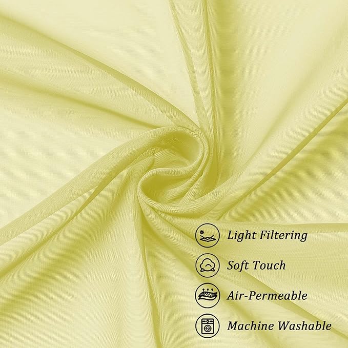 Chyhomenyc Sheer Curtains 63 Inch Length 2 Panels Set, Light Filtering Rod Pocket Window Curtain Treatment Drapes for Bedroom Living Room, Each 42Wx63L, Set of 2, Lemon