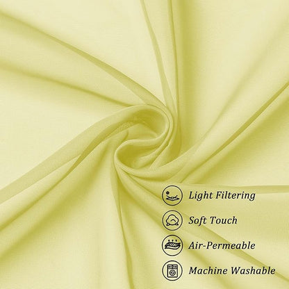 Chyhomenyc Sheer Curtains 63 Inch Length 2 Panels Set, Light Filtering Rod Pocket Window Curtain Treatment Drapes for Bedroom Living Room, Each 42Wx63L, Set of 2, Lemon