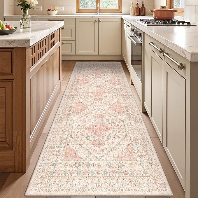 Kitchen Runner Rug Non Slip Washable 2.5x8, Soft Low Pile Entryway Rug Runners for Hallways,Carpet Runner for Living Room,Kitchen, Laundry, Bathroom(Pink,2.5'x8')