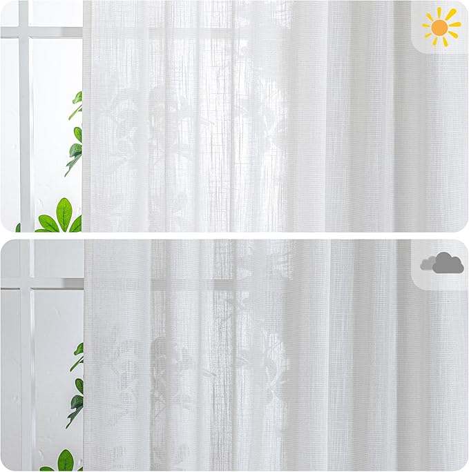 MYSKY HOME 90 Inch Natural Curtains for Sliding Glass Door Windows, Living Room Decoration Cotton Drapes Soft Comfortable Touch Farmhouse Country Patio Treatment Set, Beige White, 100" Width, 1 Panel