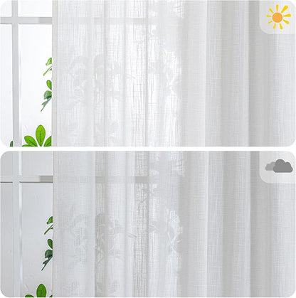 MYSKY HOME 90 Inch Natural Curtains for Sliding Glass Door Windows, Living Room Decoration Cotton Drapes Soft Comfortable Touch Farmhouse Country Patio Treatment Set, Beige White, 100" Width, 1 Panel