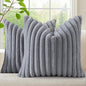 decorUhome Cozy Faux Fur Throw Pillow Covers 22x22 Set of 2 Decorative Soft Plush Striped Modern Farmhouse Boho Couch Euro Sham Pillow Cases with Velvet Back for Sofa Bed Living Room, Grey