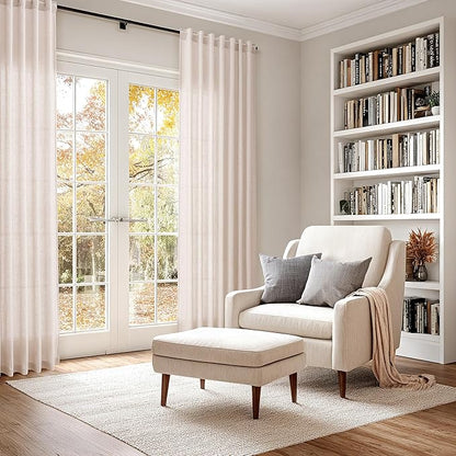 Nanspring Natural White Linen Curtains 84 Inch Length for Living Room Burlap Light Filtering Semi Sheer Curtain Back Tab Neutral Farmhouse Privacy Drapes for Bedroom Office 52x84, 2 Panels
