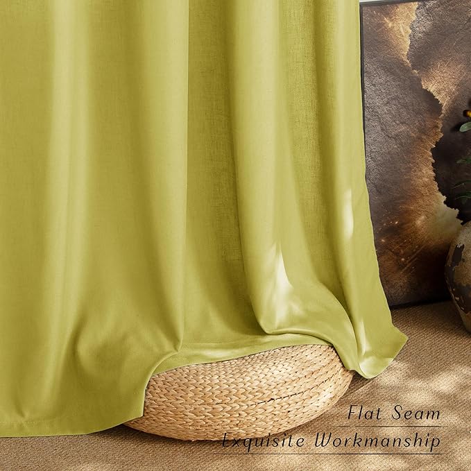 NICETOWN Bright Yellow Linen Curtains for Kitchen, Thick Flax Small Window Treatments Semi Sheer Privacy Assured with Light Through for Cafe/Bathroom, W55 x L84, 2 Panels