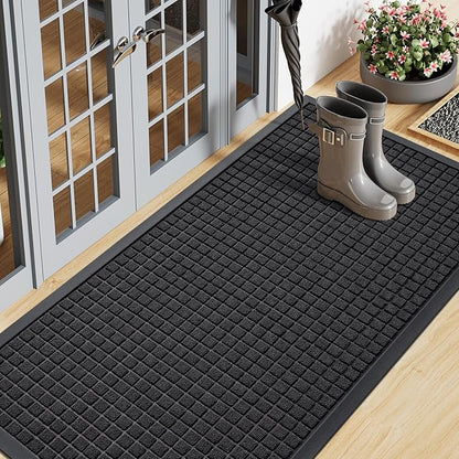 Smiry Front Door Mat Outside Entrance, Heavy Duty Natural Rubber Doormat, Non Slip, Trap Dirt and Moisture, Easy Clean, Low Profile Welcome Floor Mats for Indoor Outdoor Entry, 47x23 Inch, Black