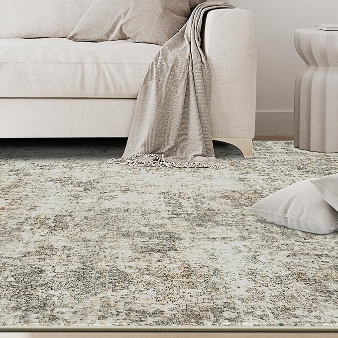 6x9 Area Rugs for Living Room Rug Washable: Abstract Rug for Dining Room Bedroom Carpet Non Slip 6 by 9 Indoor Modern Nursery Home Office Beige Brown