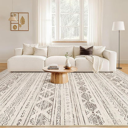 Nakagishi 10x14 Area Rugs Living Room: Washable Boho Large Neutral Soft Farmhouse Rug Stain Resistant Modern Moroccan Non-Slip Indoor Carpet for Bedroom Nursery Kids Office Dining Room - Dark Brown