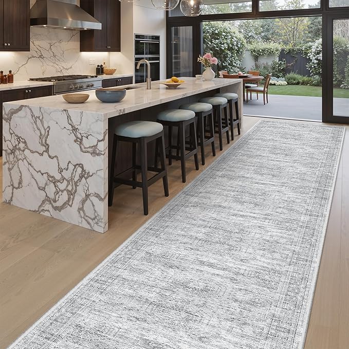 Soalmost 3x20 Hallway Runner Rug - Extra Long Carpet Runners for Hallways 20ft Non Slip Stain Resistant Rugs Runner for Living Room Bedroom 20 Feet Floor Carpet for Kitchen, Grey