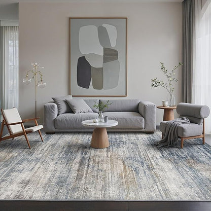 BEIMO Area Rugs 6x9 for Living Room Bedroom, Modern Abstract Machine Washable Rug, Large Soft Low Pile Floor Carpet with Non Slip Backing for Dining Room, Denim Blue/Taupe