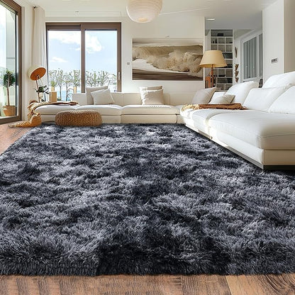 9x12 Area Rug for Living Room, Ultra Soft Large Shag Rug for Bedroom, Upgrade Non-Slip Plush Modern Fluffy Carpet for Kids Boys Girls Room Home Decor Aesthetic, Dark Grey