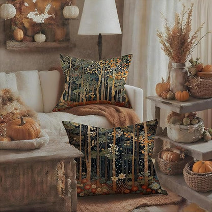 Rustic William Morris Inspired Autumn Forest Decor Throw Pillow Covers 18x18 Set of 2, Vintage Botanical Nature Decorative Throw Pillow Covers for Home Bedroom Living Room,Fall Home Room Decor