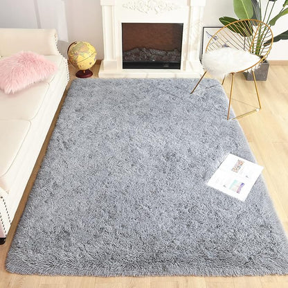 Chicrug Soft Area Rugs for Bedroom Living Room Plush Fluffy Rug 6x9 Feet, Shag Furry Area Rug Carpet Non Shedding for Nursery Children Kids Girls Room Home Decorative, Grey