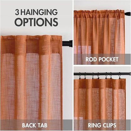 MIULEE Orange Curtains 84 Inch Length 2 Panels for Bedroom Living Room, Soft Thick Linen Textured Window Drapes Semi Sheer Light Filtering Back Tab Rod Pocket Burlap Look Fall Boho Decor