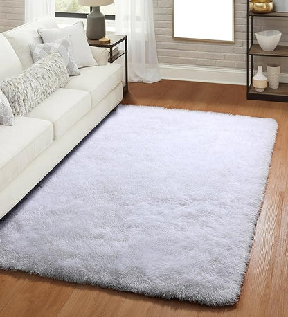 ONASAR White Rugs for Bedroom, 3x5 Fluffy Shaggy Bedside Area Rug, Soft Plush Shag Small Floor Carpet for Preppy Dorm Nursery Living Room Teen Kids Girls Boys Baby Toddler Indoor Home Decor