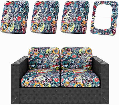 hyha 4Pcs Patio Cushion Covers, Stretch Outdoor Couch Cushion Covers Replacement, Washable Outdoor Chair/Sofa Slipcovers for Patio Furniture Cushions Protector with Elastic Bottom(Paisley,Cover Only)