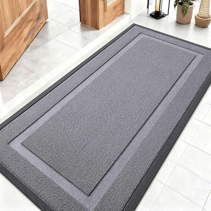 OLANLY Front Door Mat Indoor Outdoor Entrance, Waterproof All-Season, All-Weather Doormat, Sturdy Natural Rubber, Low Profile, Easy Clean Patio Porch Entryway Mat, 47x23, Classic Gray