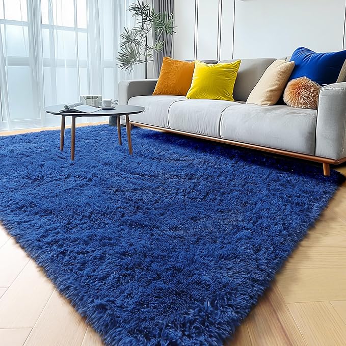 ONASAR Navy Blue Area Rugs for Living Room Bedroom, 5x8 Fluffy Bedside Rug, Soft Plush Fuzzy Shaggy Indoor Floor Carpets for Nursery Kids Boys Girls Men Teen Playroom Home Decor Aesthetic
