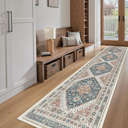 Madane Runner Rugs for Hallway 2x10 Long Washable Non-Slip Hallway Runner Rug Low-Pile Stair Kitchen Runner Throw Carpet for Entrance Living Dining Laundry Room (Navy Blue, 2 x 10)