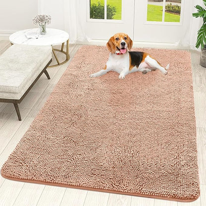 OLANLY Dog Door Mat for Muddy Paws 59x35, Absorbs Moisture and Dirt, Absorbent Non-Slip Washable Doormat, Quick Dry Chenille Mud Mat for Dogs, Entry Indoor Entryway Carpet for Inside Floor, Peach