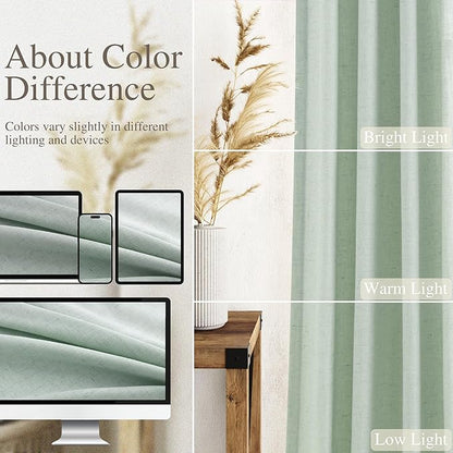 Nanspring Aqua Green Linen Curtains 102 Inches Long Rod Pocket Back Tab Drapes 2 Panels Set for Living Room Bedroom Light Filtering Semi Sheer Aqua Green Curtain 102 Length for Patio Door 52x102