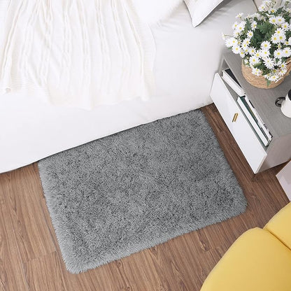 Tepook Super Soft Fluffy Rug for Bedroom, Modern Shaggy Fuzzy Kids Rugs for Living Room, Plush Indoor Nursery Home Decor Dorm Carpet with Non-Slip Bottom, Grey, 2 X 3 Feet