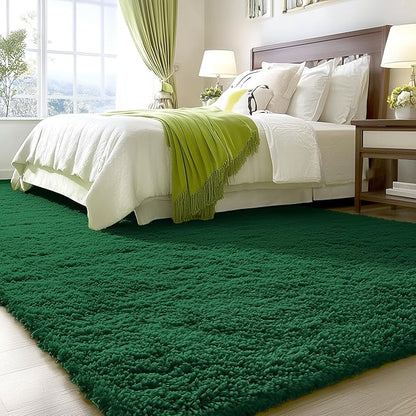 OLANLY 8x10 Machine Washable Large Area Rugs for Living Room, Bedroom, Soft Fluffy Shaggy Bedside Rug, Indoor Floor Carpet for Kids Girls and Boys, Dorms, Nursery, Home Decor Aesthetic, Dark Green