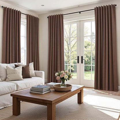 Guken 100% Blackout Curtains 96 Inch Length 2 Panels Set for Living Room Bedroom Back Tab Thermal Insulated Black Out Linen Drapes Room Darkening Cappuccino,52x96