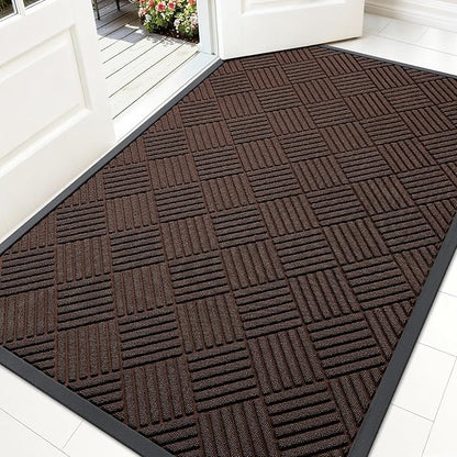 OLANLY Front Door Mat Outside Entrance 59x34, Absorbent, Heavy Duty Sturdy Natural Rubber Doormat Indoor Outdoor, Stain and Fade Resistant, Non-Slip Low Profile Floor Mat for Entryway, Brown Diamond