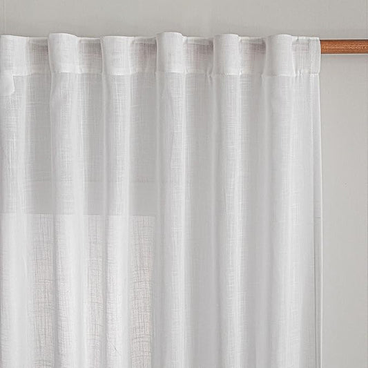 MYSKY HOME 108 Inches Long White Sheer Window Drapes 2 Panel Sets for Sliding Door Back Tab Draperies Linen Look Floor to Ceiling Curtains Soft Cotton Blend Light Filtering for Living Room