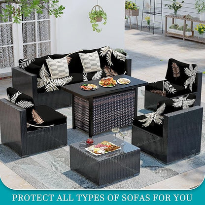 14Pcs Stretch Patio Cushion Covers,Outdoor Couch Covers Replacement,Outdoor Couch & Sofa Slipcovers,for Patio Furniture Cushion Cover,Washable Reusable Furniture Protector (Coconut Ttrees,Cover Only)