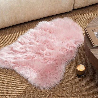 Ashler Faux Fur Area Rug - Fluffy Shaggy Sheepskin 2 x 3 Feet, Pink Fuzzy Machine Washable Shag - Nursery Decor Throw for Bedroom, Kids Room, Living Room