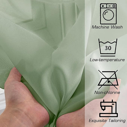 Simplebrand Sage Green Sheer Curtains 96 Inches Long, Light Filtering Rod Pocket Solid Color Window Sheer Curtain Panels, Elegant Curtains & Drapes for Living Room, Bedroom 2 Panels, 59" W x 96" L