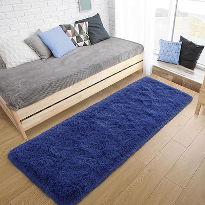 Tepook Soft Runner Rugs for Bedroom 2x6 ft with Rubber Backing, Navy Fluffy Rugs for Living Room, Shag Bedside Rug Fuzzy Plush Carpet for Room, Area Rug for Dorm Nursery Hallway Indoor Home Decor