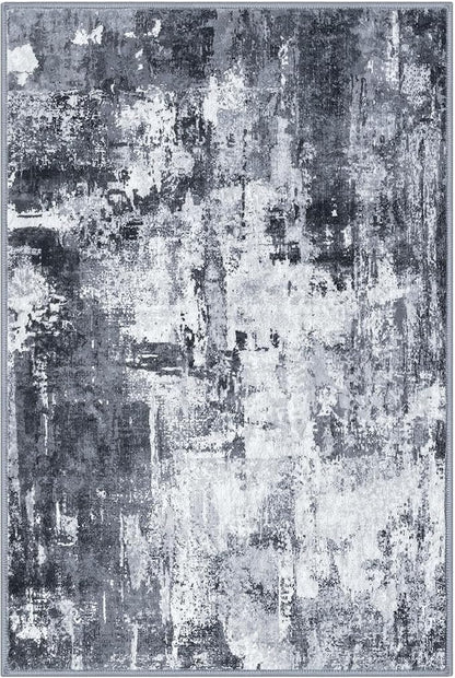 KOZYFLY Modern Abstract 3x5 Rug Gray Washable Rug Entry Rug, Soft Non-Slip Contemporary Nursery Mat Indoor Throw Kitchen Carpet with Soft Low Pile for Bedroom Office Living Room Bathroom Dorm