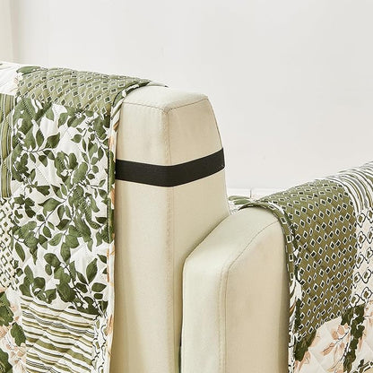 Great Bay Home Reversible Patchwork Recliner Chair Cover - Washable Slipcover Furniture Protector with Elastic Straps - Perfect for Kids & Pets - Box-Stitched Detail (Olive/Brown)