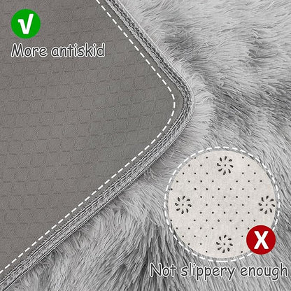 Tie Dye Grey Soft Shaggy Fluffy Rug for Living Room 6x9ft Anti-Skid Durable Area Rug Mat Bedside Throw Rug for Bedroom Kids Room Boys Teens Nursery Dorm Office Home Decor Carpets