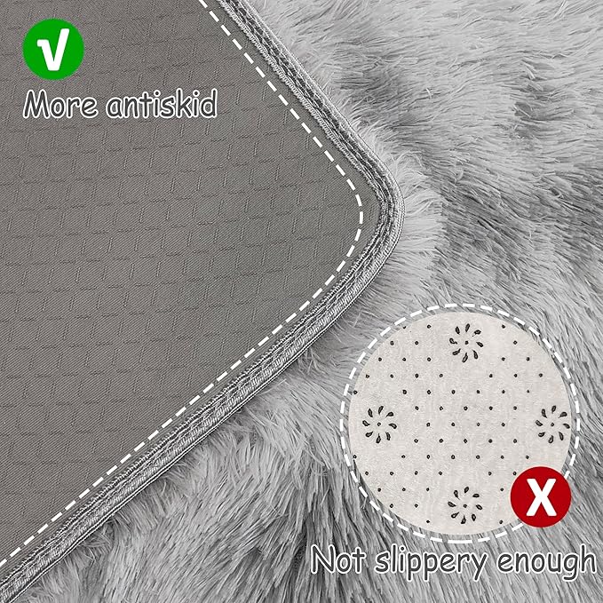 Super Soft Fluffy Living Room Area Rug 2x5 ft Tie-Dyed Light Grey Shaggy Furry Carpet Washable Non-Slip Floor Rugs Bedroom Bedside Nursery Rug Fuzzy Boys Girls Dorm Home Decor Aesthetic
