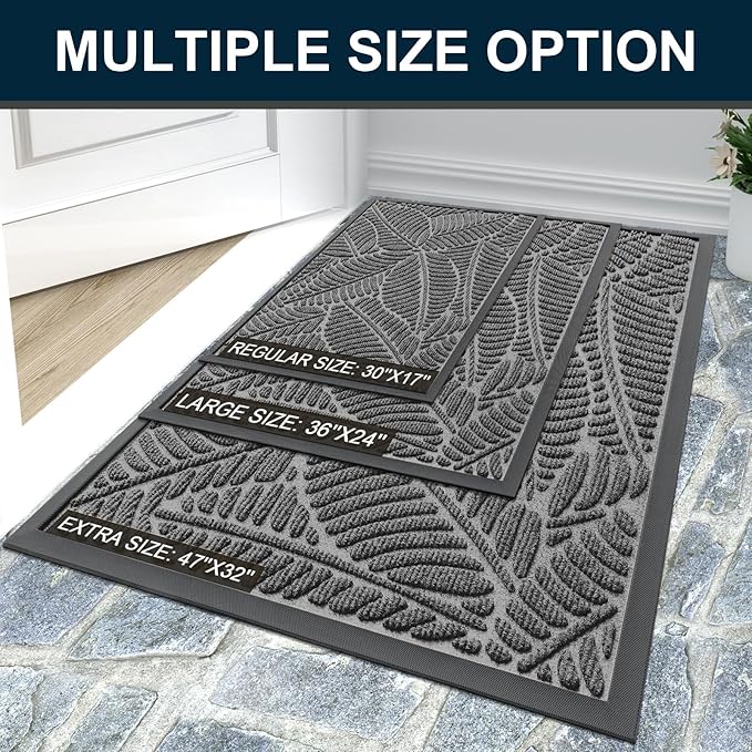 Colorxy Waterproof Doormat, Sturdy Natural Rubber Front Door Mats, Non Slip Low Profile Indoor Outdoor Entrance Mat, Stain Resistant Easy Clean Floor Mat for Patio or Entryway, 48''x32'', Dark Grey