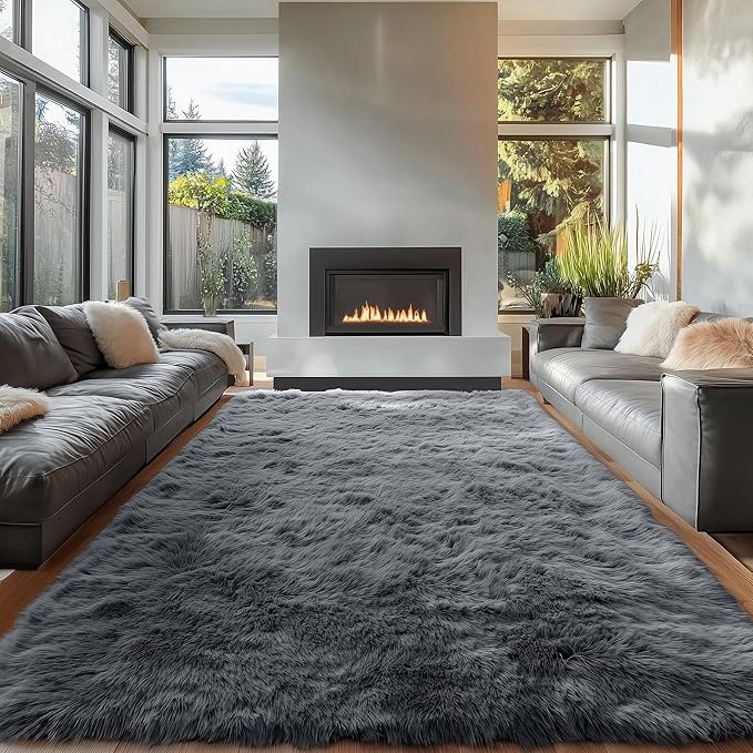 OLANLY 6x6 Area Rugs for Living Room Bedroom, Machine Washable Soft Fluffy Shaggy Bedside Rug, Indoor Floor Carpet for Kids Girls and Boys, Dorms, Nursery Rooms, Home Decor Aesthetic, Grey