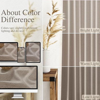 Nanspring Extra Long 120 Inch Curtains for Living Room Ecru Flax Linen Light Filtering Semi Sheer Curtain Back Tab Rustic Decor Boho Burlap Floor to Ceiling High Window for Bedroom 52x120, 2 Panels