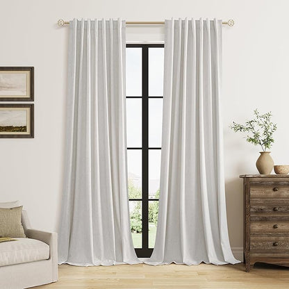 Guken Natural Extra Long 100% Blackout Curtains 132 Inch Length 2 Panels Set Back Tab Thermal Insulated Black Out Tall Windows Drapes for High Ceiling Living Room Bedroom, 52" W x 132" L