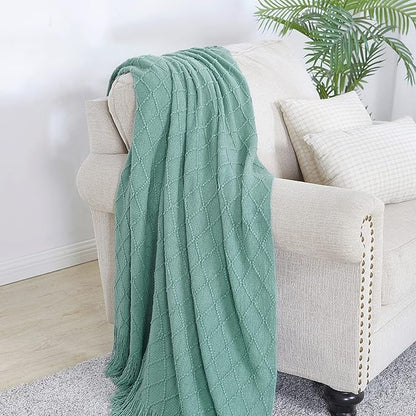BOURINA Dark Cyan Throw Blanket 50 x90 Inches Textured Solid Soft Sofa Throw Bed Runner Knitted Decorative Blanket